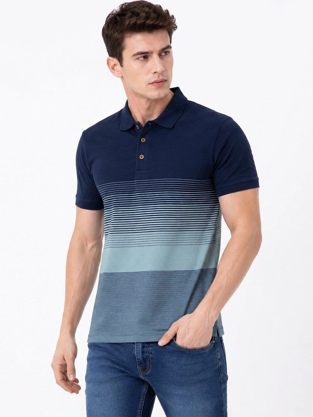 Roadster Men Striped Polo Collar T-shirt - view 1