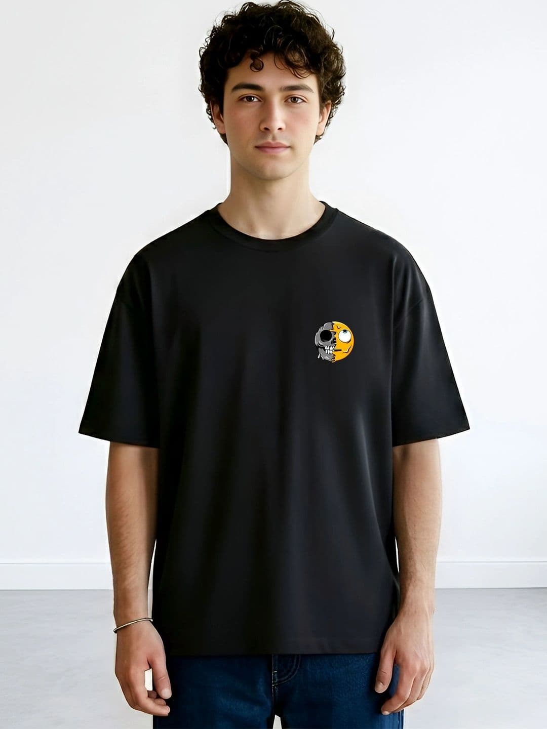 Black Pigeon Black Graphic Printed Oversized T-shirt with Drop-Shoulder Sleeves - view 1