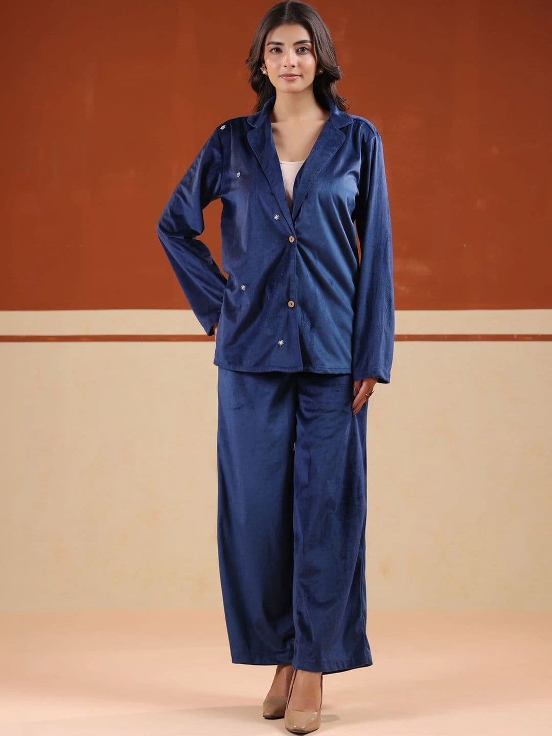Aura By Sanskrutihomes Velvet Self Design Shirt with Palazzos - view 1