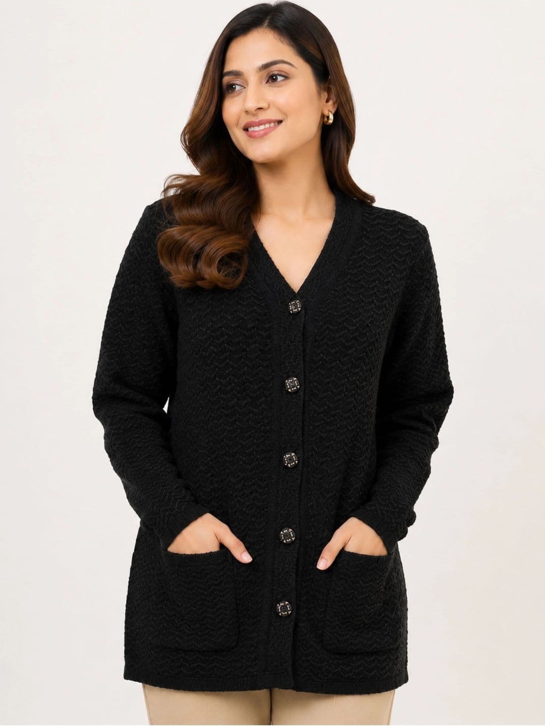 HAUTEMODA Women Cable Knit Woollen Cardigan - view 1