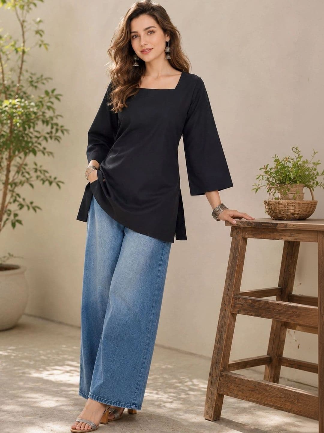 KALINI Square Neck Pure Cotton Kurti - view 1