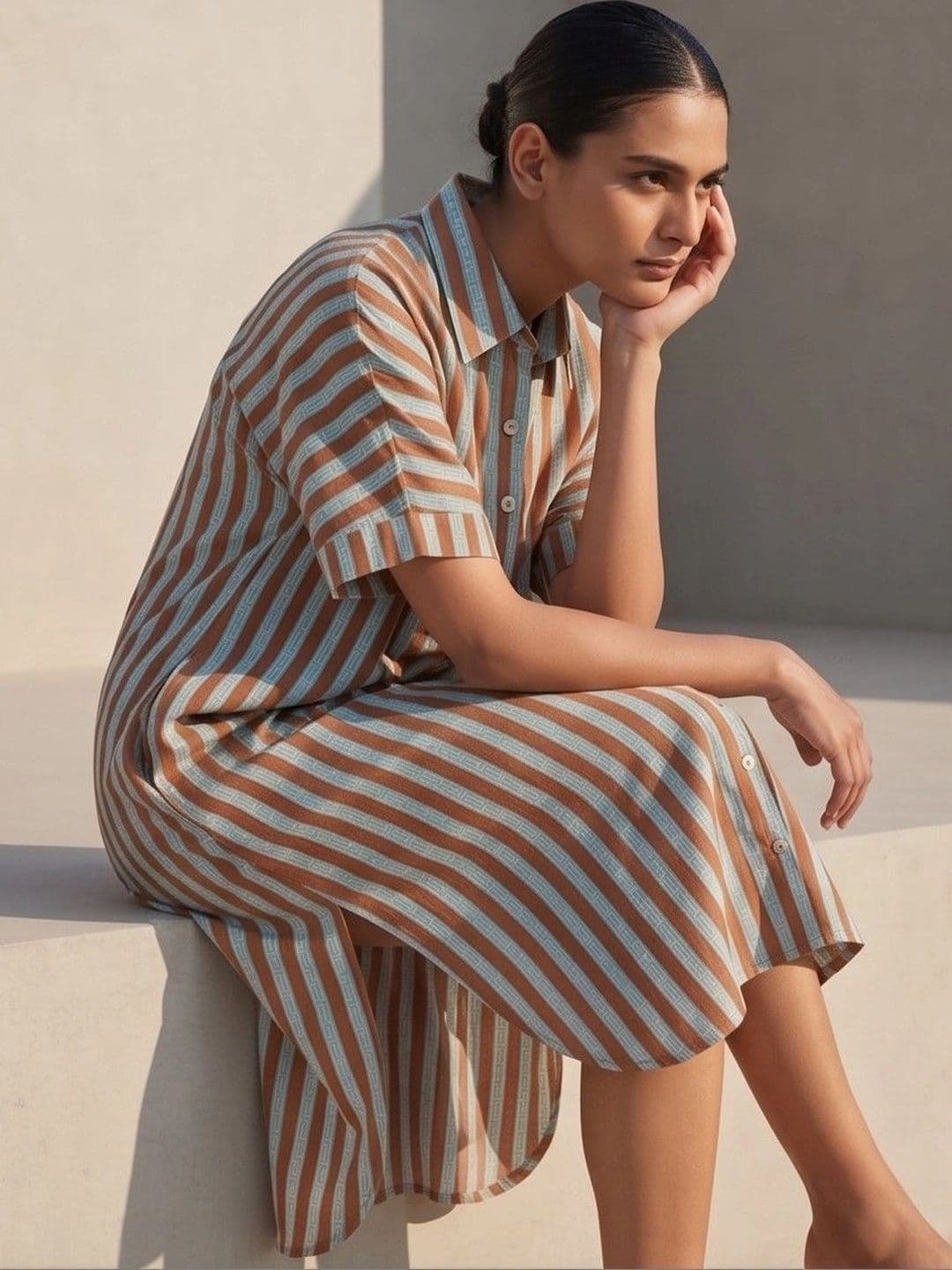 JAIPURRANG Striped Shirt Midi Dress - view 1
