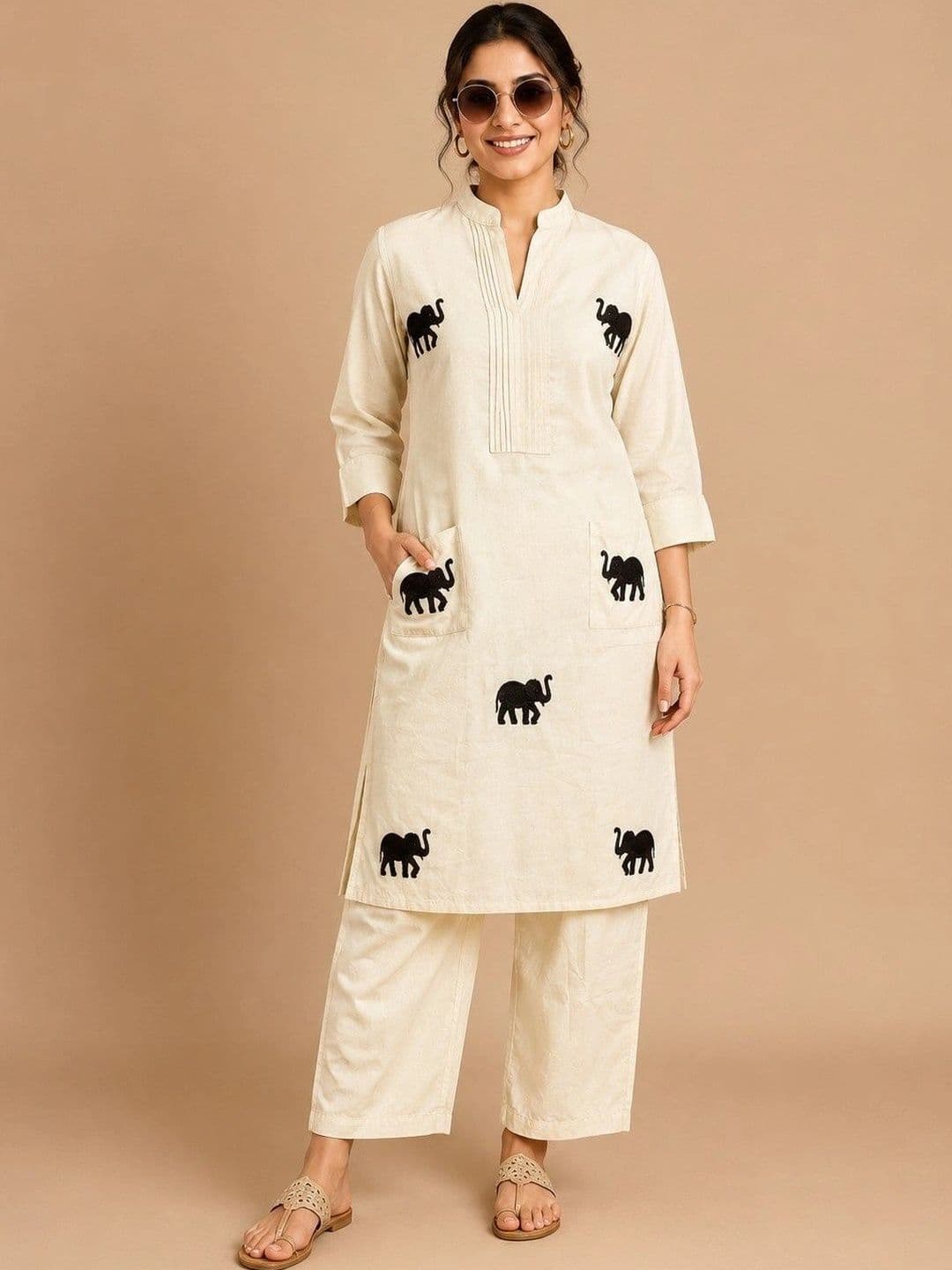 Jacy london Cotton Embroidered Tunic with Trousers - view 1