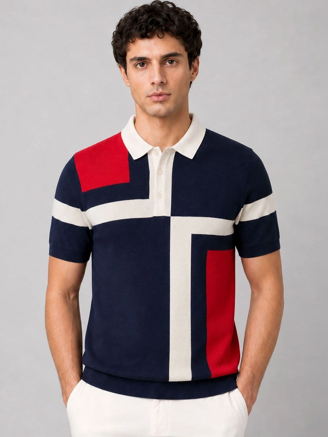 Monk Mode Men Colourblocked Polo Collar Pure Cotton T-shirt - view 1