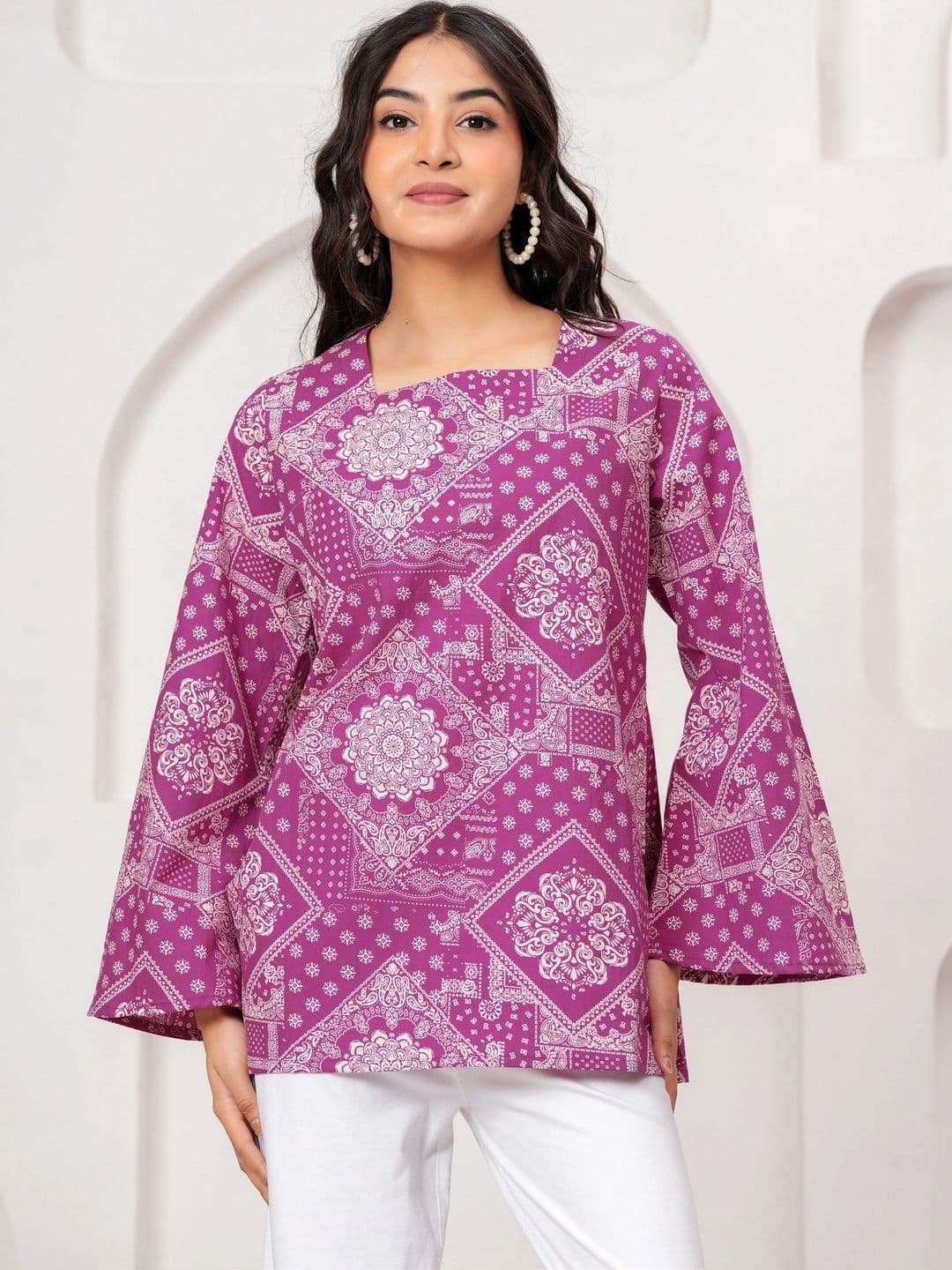 DAMMODE Print Flared Sleeve Ethnic Cotton Top - view 1