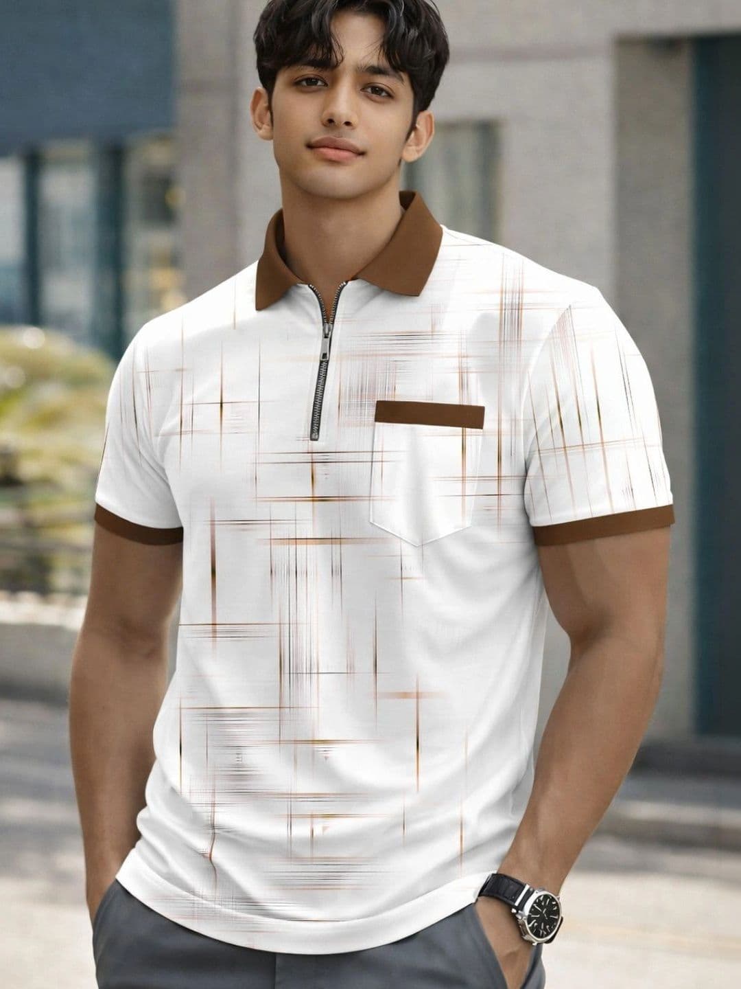 FLEXOTIC Men Printed Polo Collar Pockets T-shirt - view 1