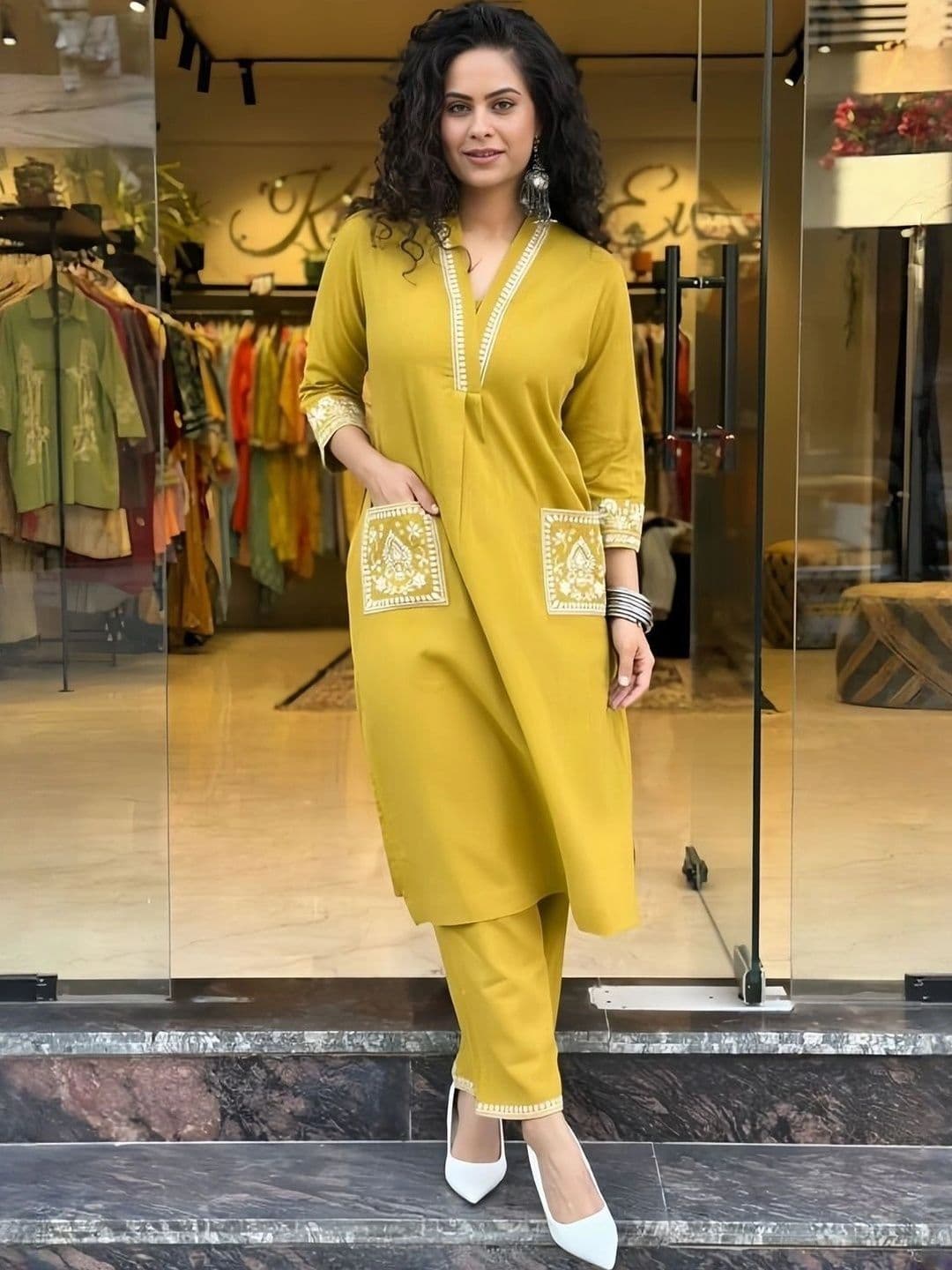 LABEL BY NAVNARI Cotton Embroidered Tunic with Trousers - view 1