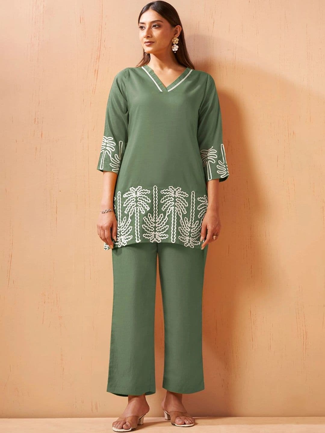 DRESOUL White Romance Cotton Embroidered Tunic with Trousers - view 1