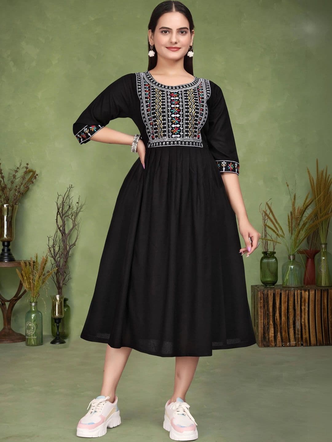 Kalavritta Ethnic Motifs Embroidered A-Line Dress - view 1