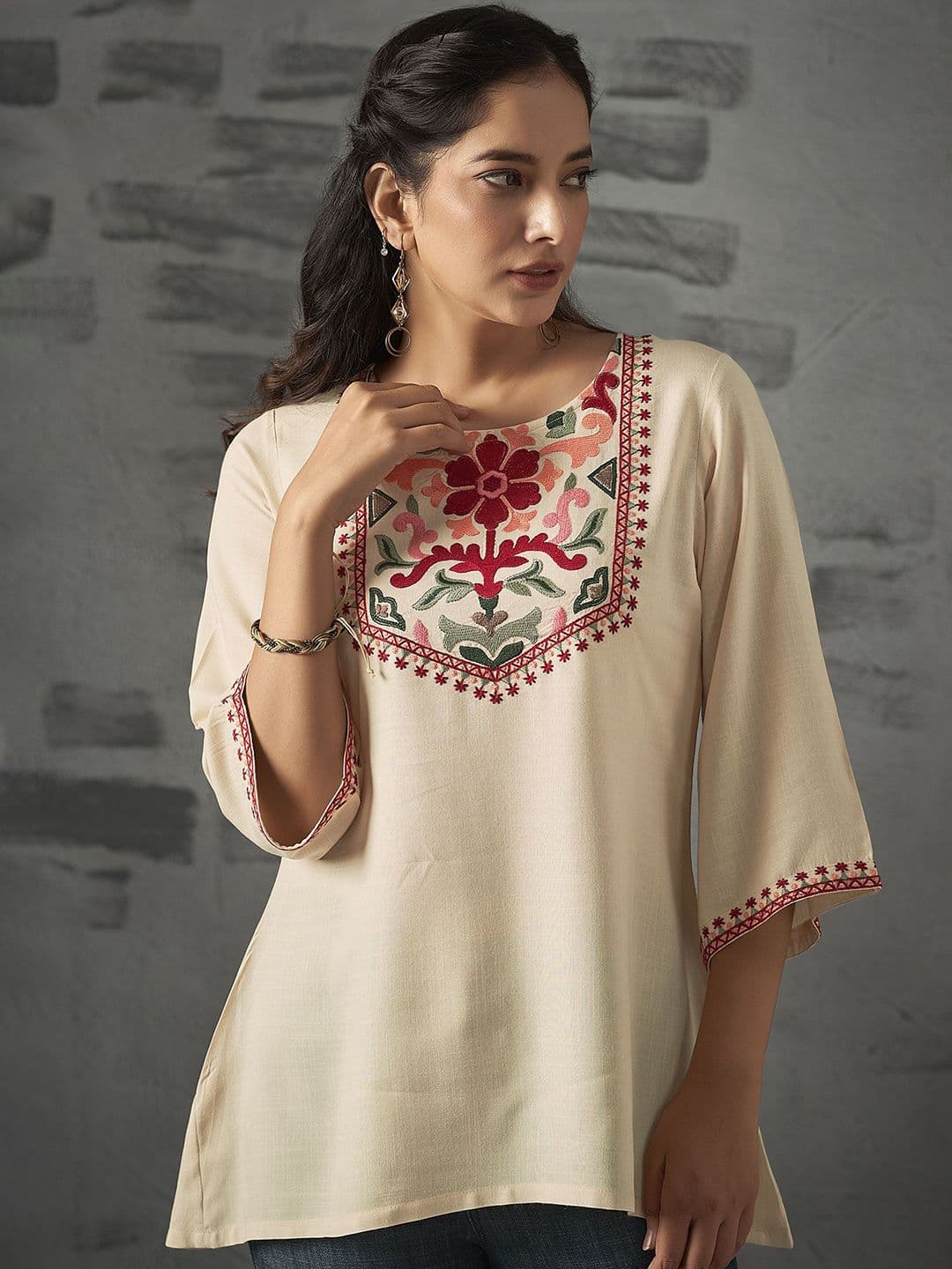 Anouk Floral Embroidered Liva A-Line Tunic - view 1