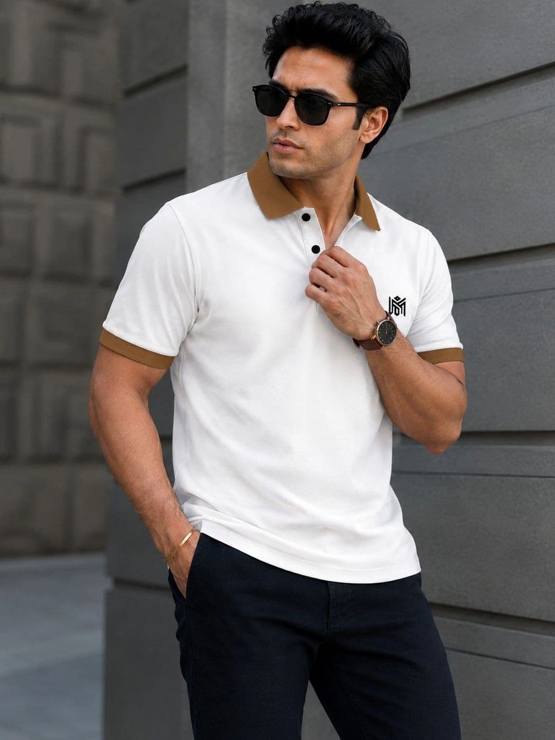 RAHI TRENDZ Men Brand Logo Colourblocked Polo Collar T-shirt - view 1