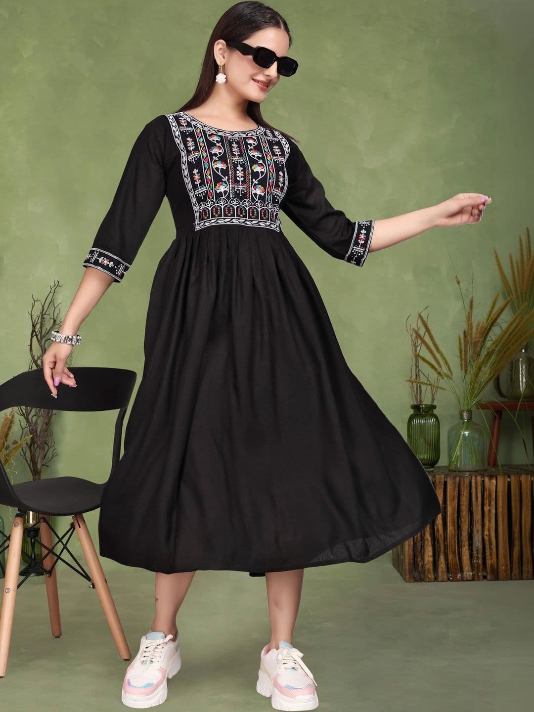 Kalavritta Ethnic Motifs Embroidered A-Line Dress - view 1