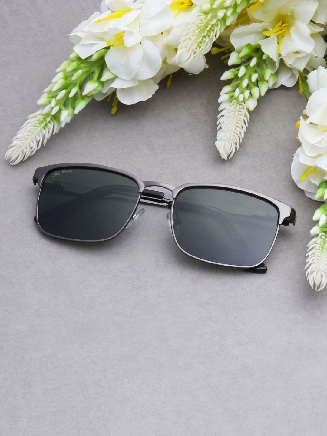 Ted Smith Unisex Green Lens & Gunmetal-Toned Rectangle Sunglasses with - view 1