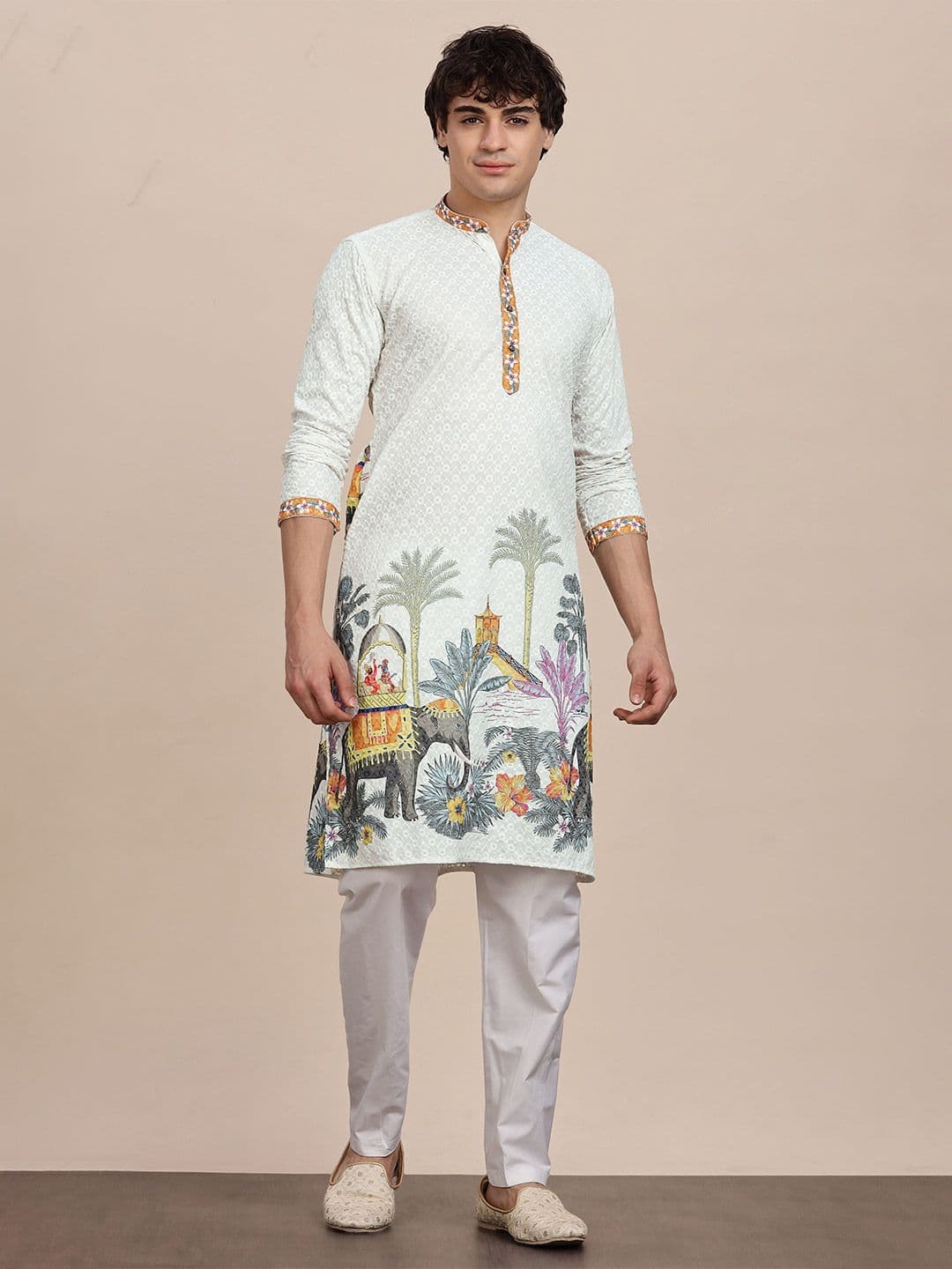 Anouk Men Ethnic Motifs Embroidered Thread Work Mandarin Collar Straight Kurta - view 1