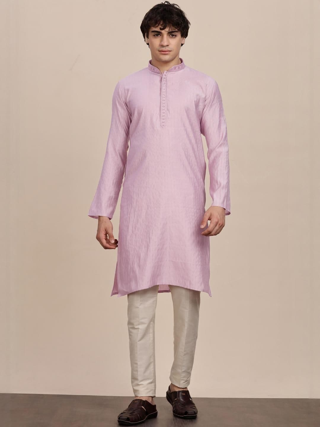 Anouk Men Button Patti Embroidery Work Long Kurta - view 1