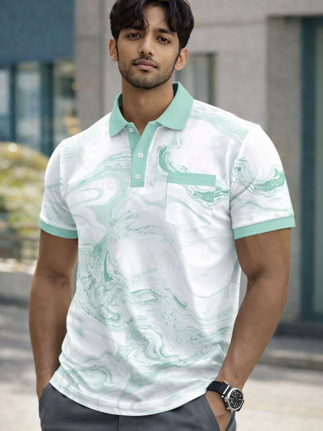 FLEXOTIC Men Printed Polo Collar Pockets T-shirt - view 1