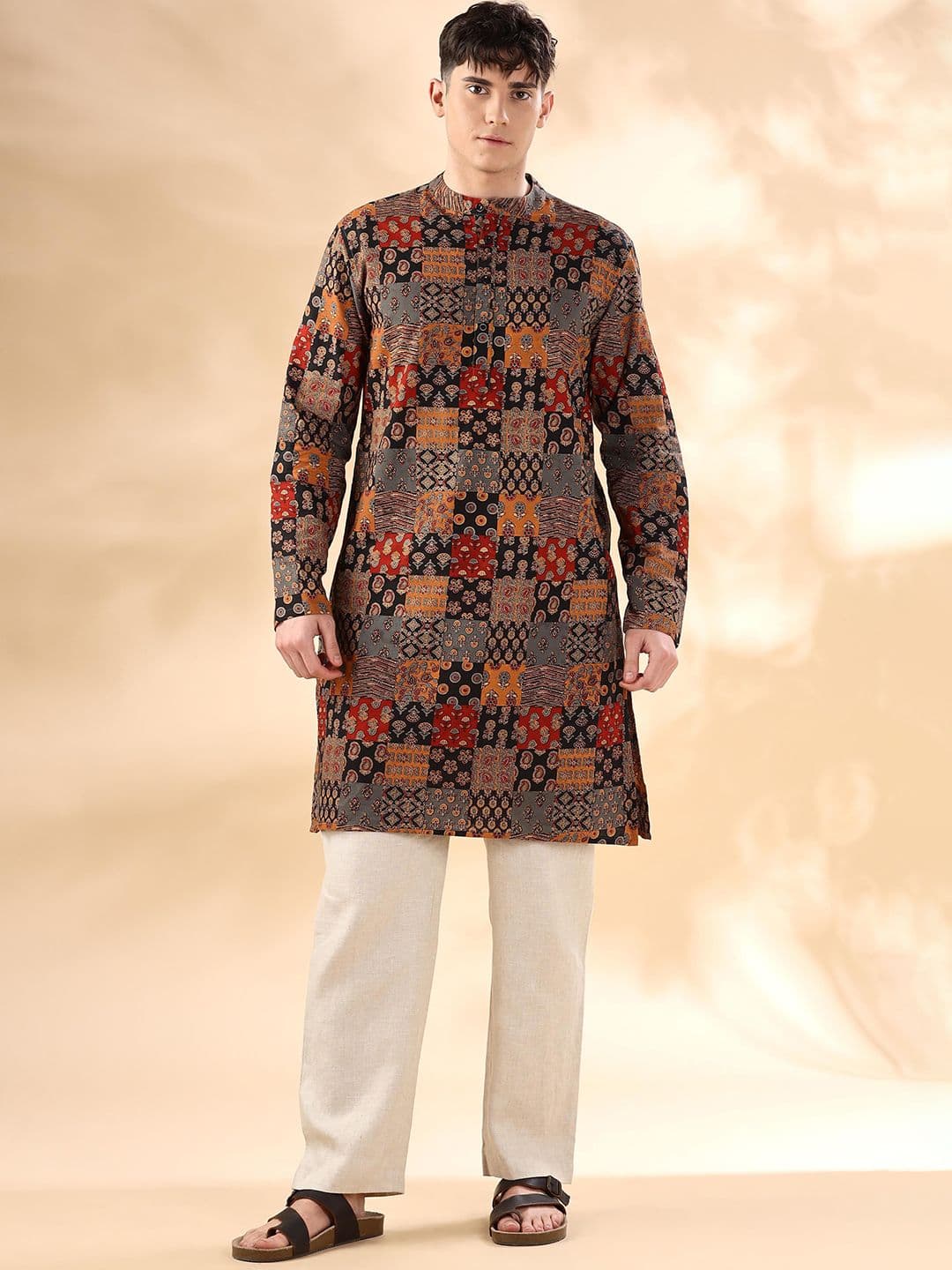 Anouk Ethnic Motifs Printed Mandarin Collar Cotton Kurta - view 1