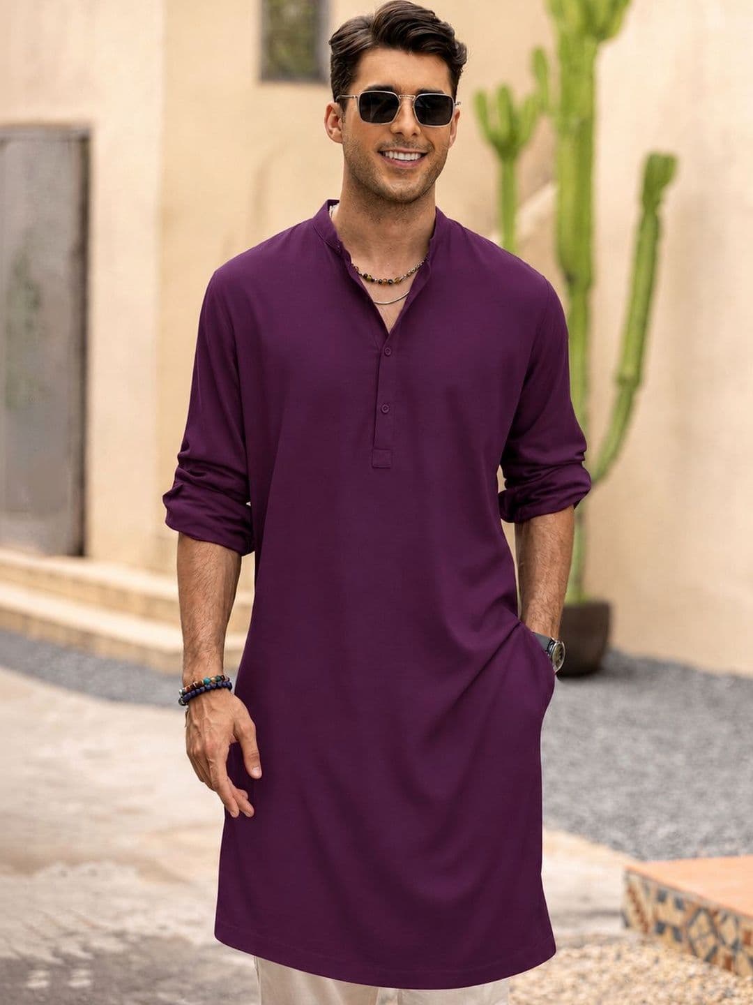 Anouk Men Pure Cotton Solid Knee Length Straight Kurta - view 1