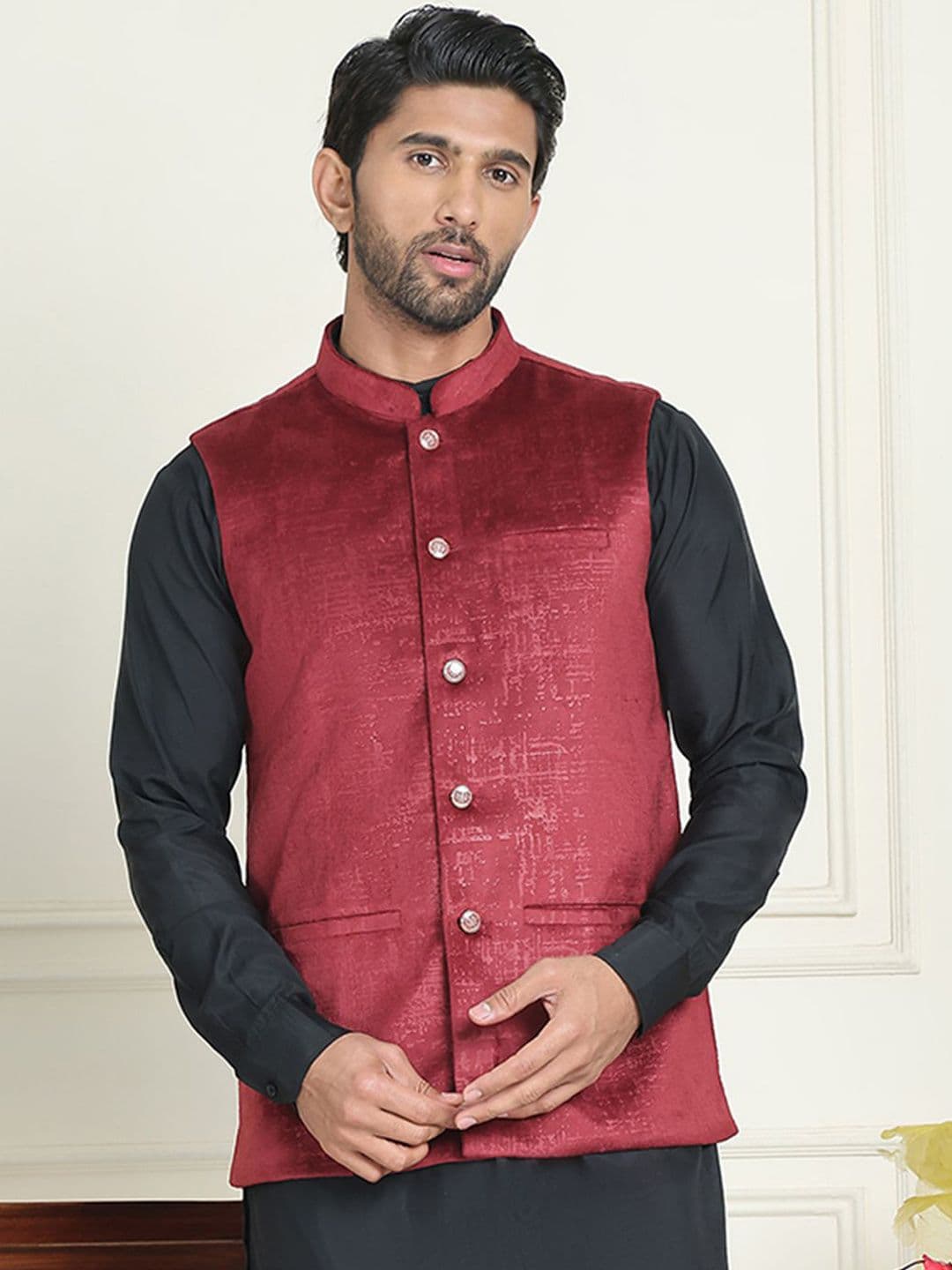 Anouk Woven Mandarin Collar Neck Nehru Jacket - view 1