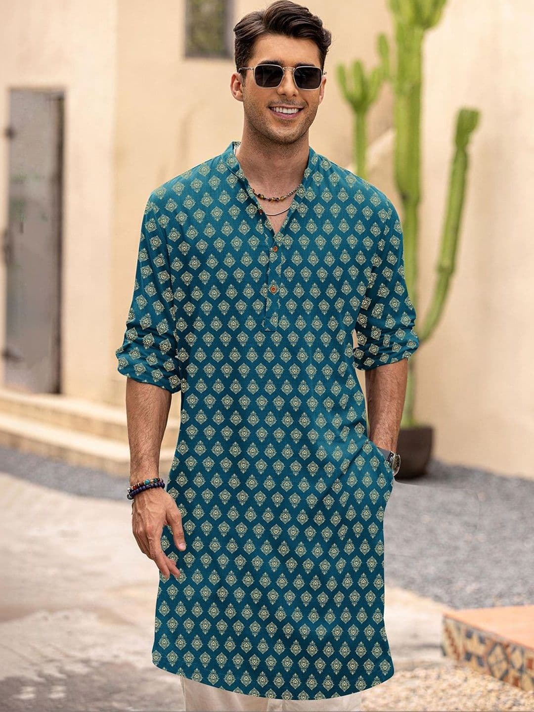 Anouk Printed Band Collar Straight Long Kurta - view 1