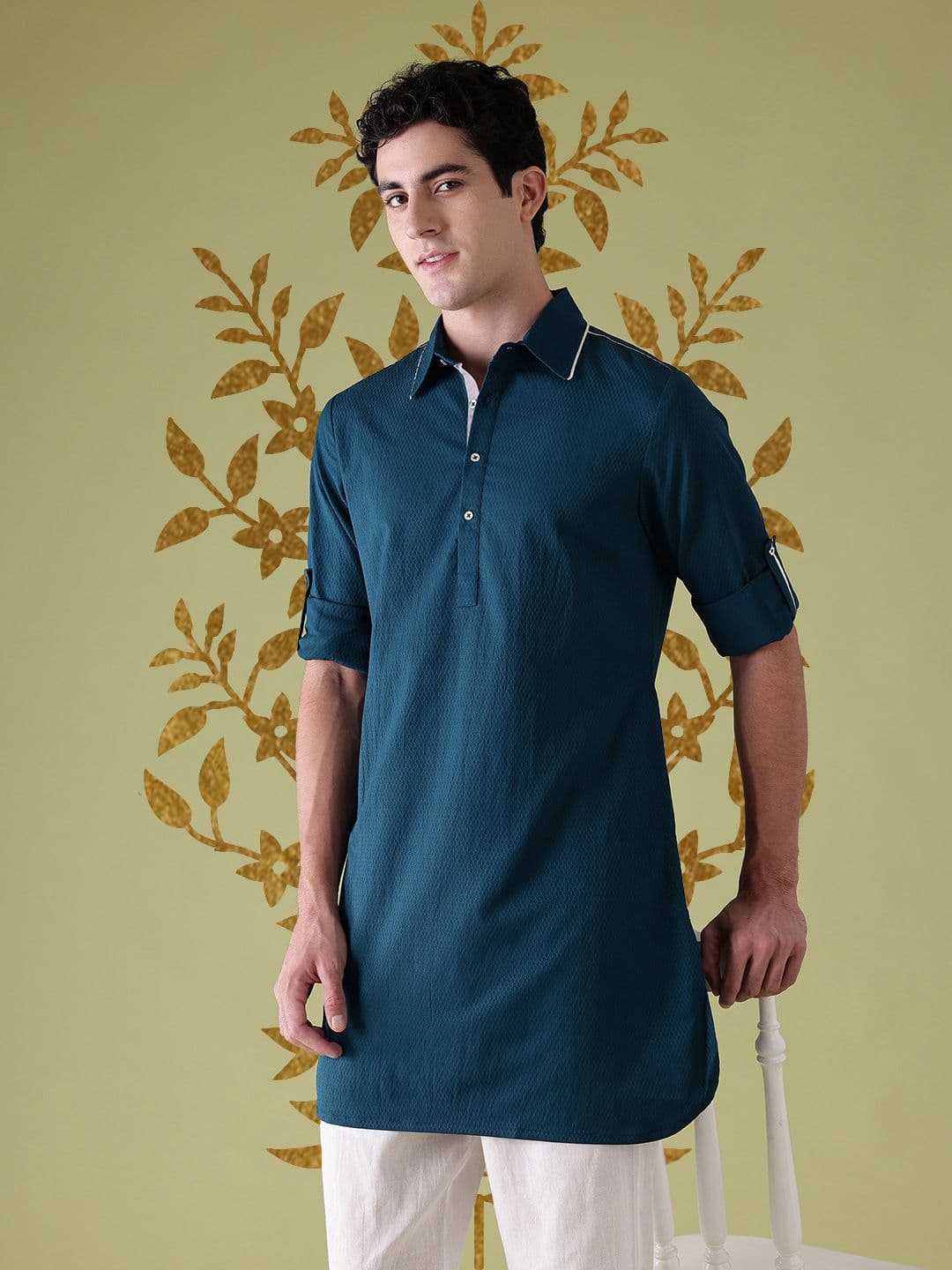Anouk Geometric Self Design Shirt Collar Straight Kurta - view 1