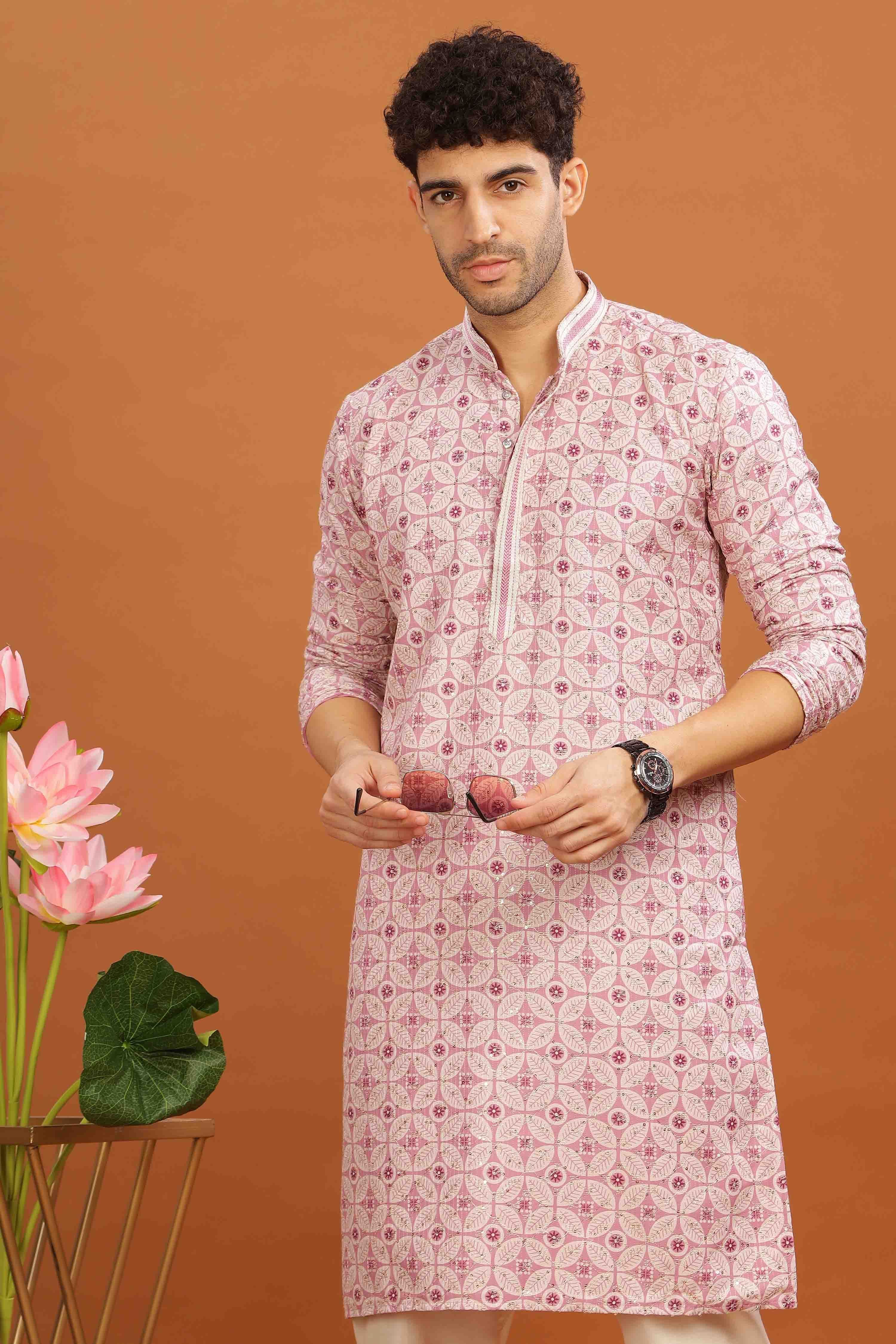 Anouk Men Floral Printed With Sequence Work Kurta - view 1