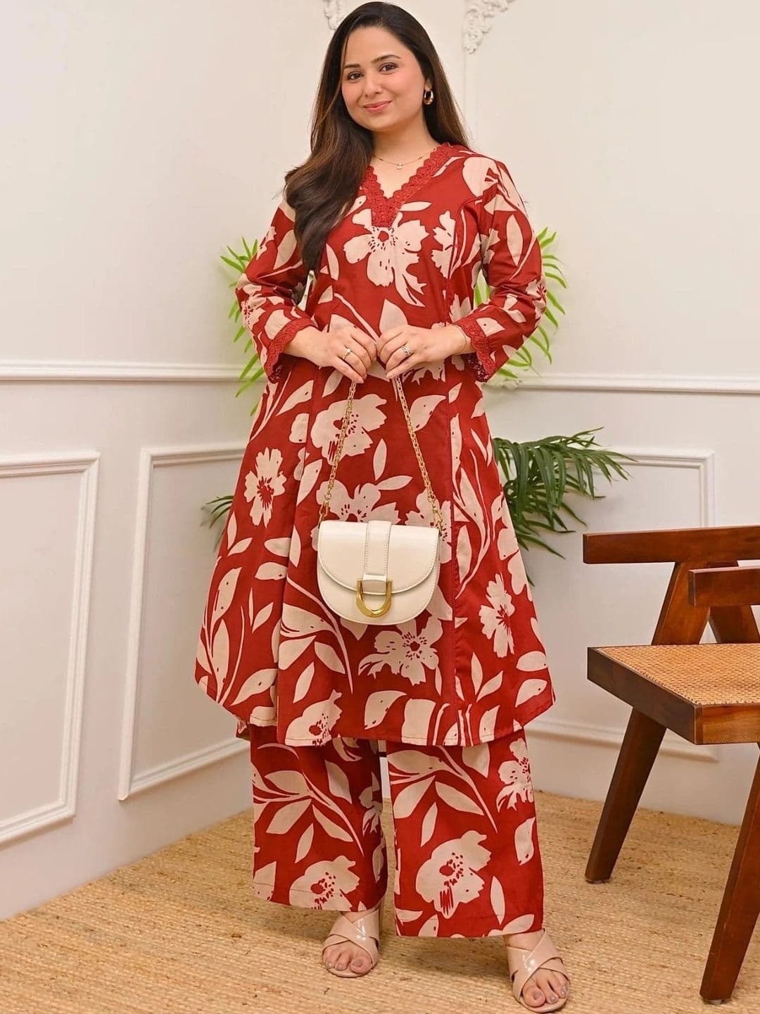 NavNari Floral Cotton Printed Tunic with Palazzos - view 1