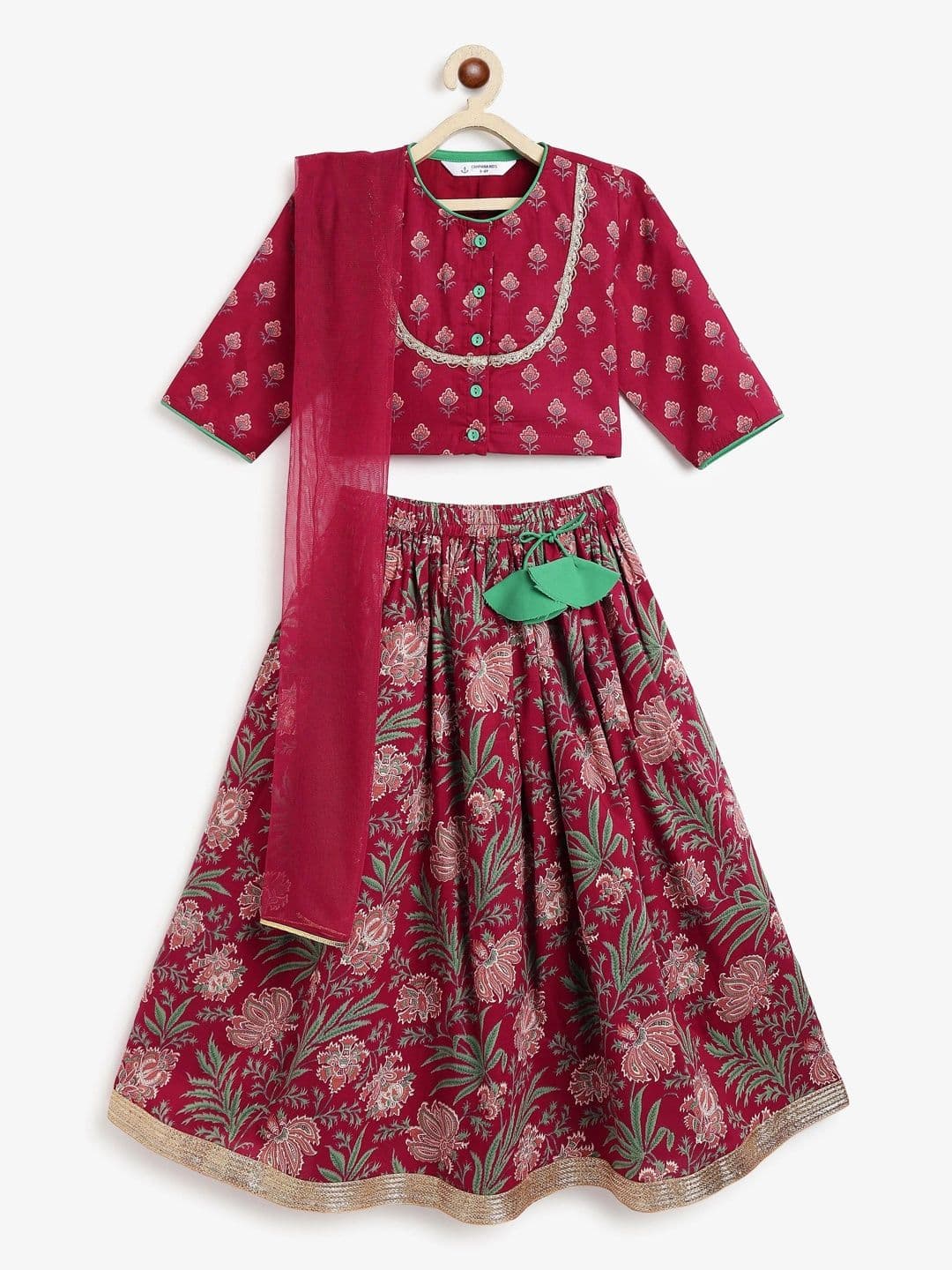 Campana Girls Printed Thread Work Block Print Ready to Wear Lehenga & Blouse With Dupatta - view 1
