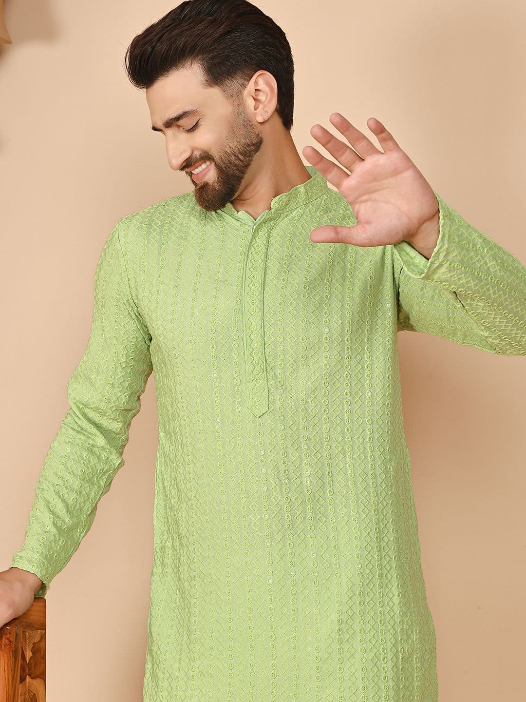Anouk Men Woven Design Embroidered Festive Straight Kurta - view 1