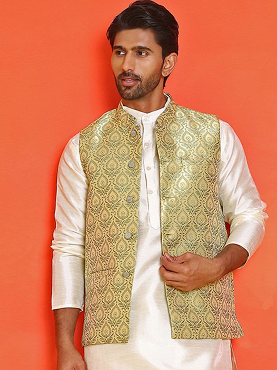 Anouk Printed Kurta With Pyjama & Nehru Jacket - view 1