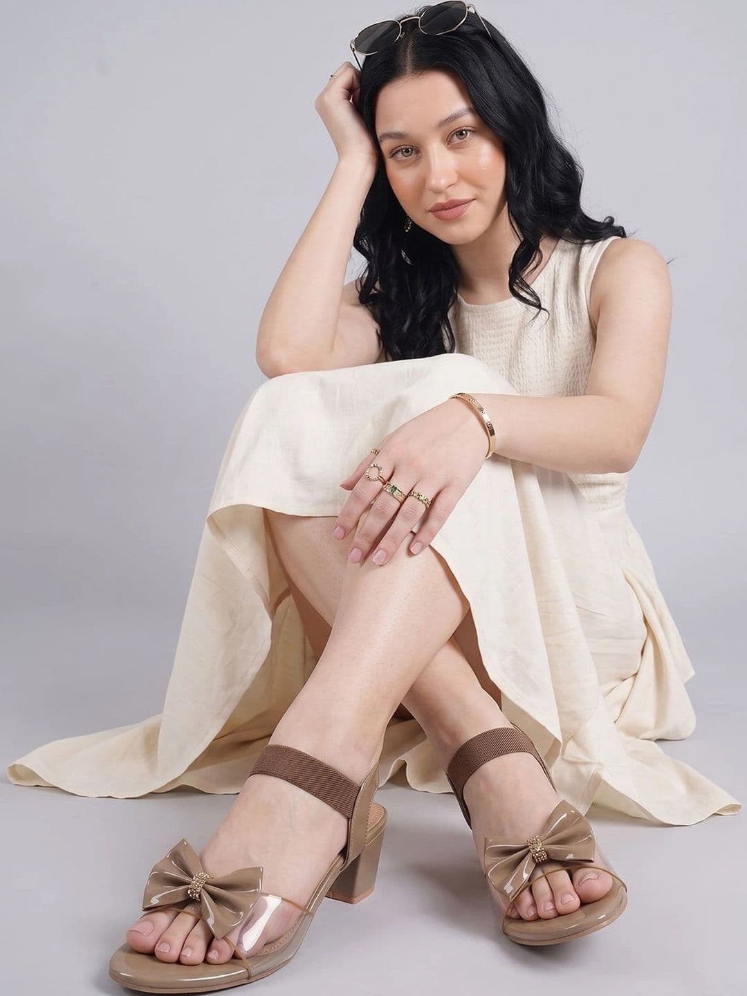 TRIKSY Colourblocked Block Sandals with Bows - view 1