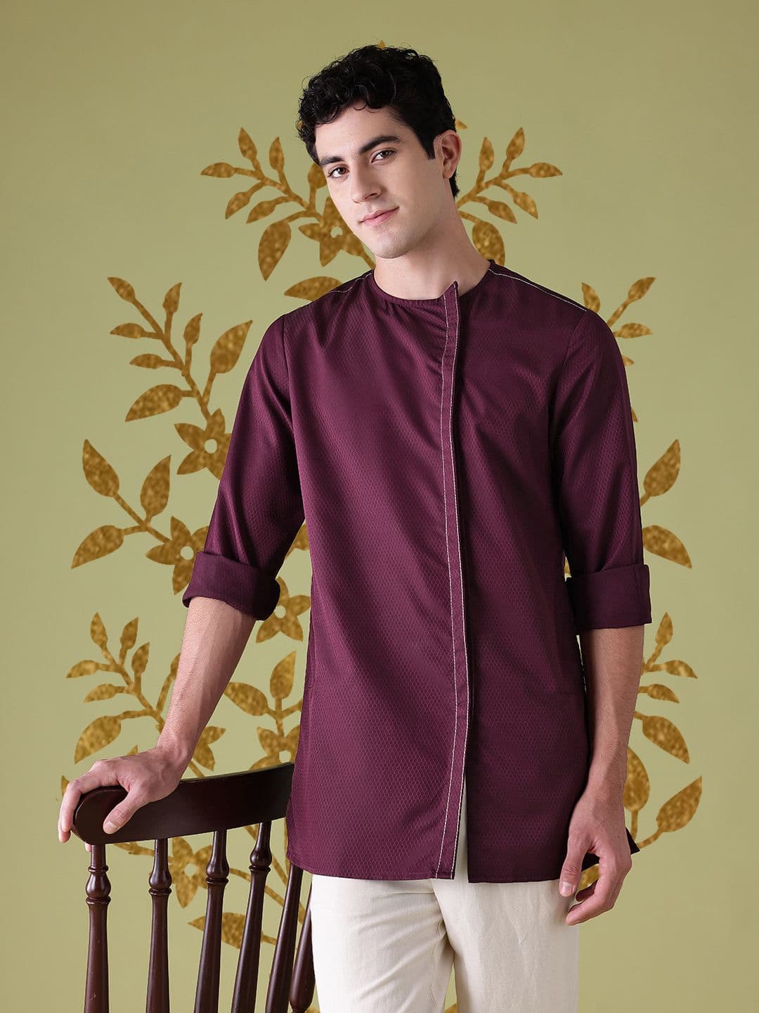 Anouk Geometric Self Design Round Neck Straight Kurta - view 1