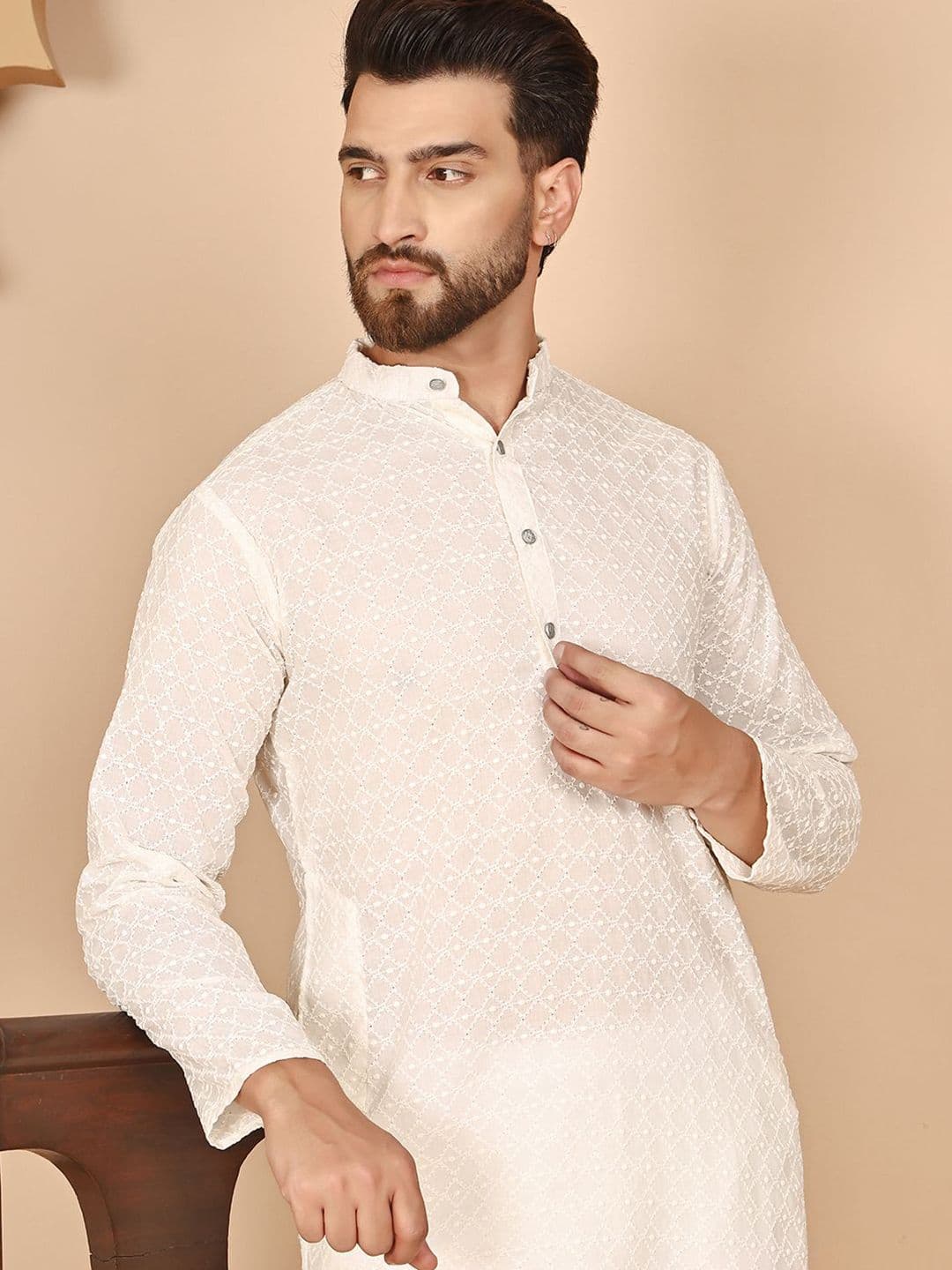 Anouk Men Woven Design Embroidered Festive Cotton Straight Kurta - view 1