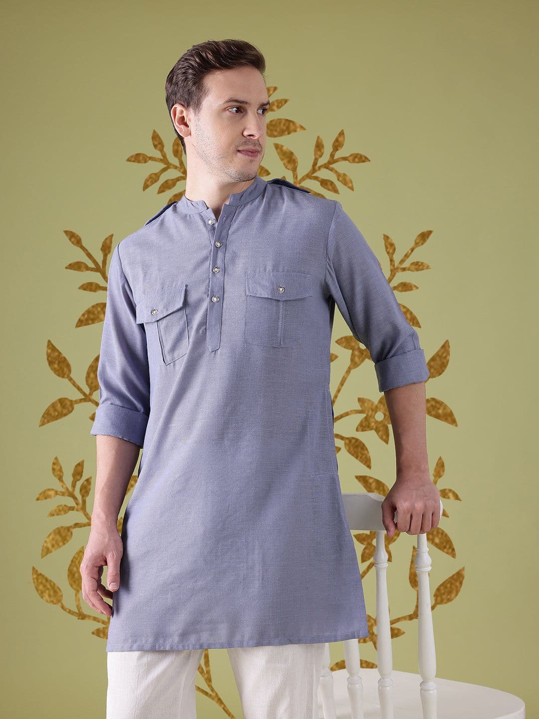 Anouk Mandarin Collar Pocket Detail Cuffed Sleeves Kurta - view 1