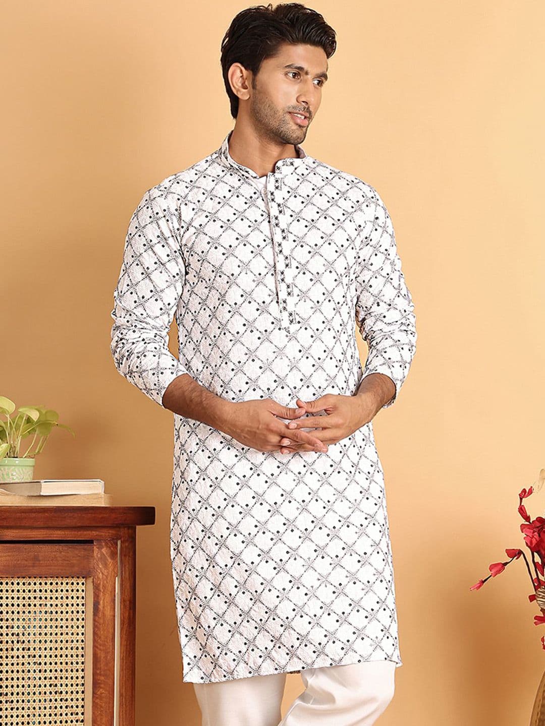 Anouk Men Floral Embroidered Sequinned Kurta - view 1