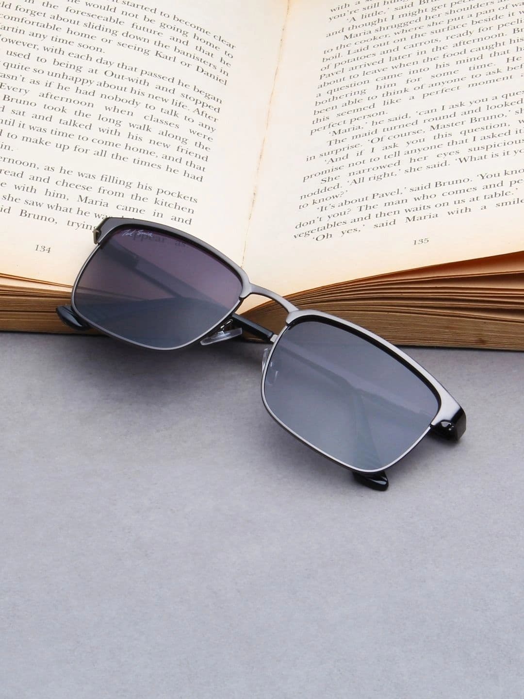 Ted Smith Unisex Grey Lens & Gunmetal-Toned Rectangle Sunglasses with - view 1