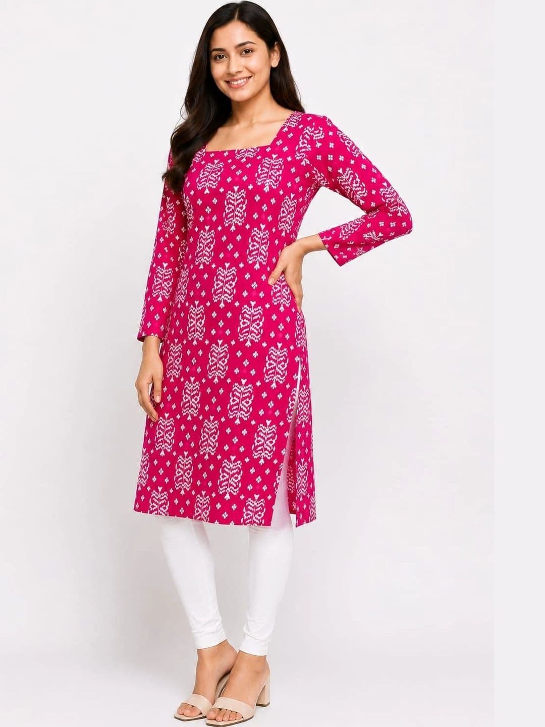 HERE&NOW Ethnic Motifs Printed Square Neck Kurti - view 1