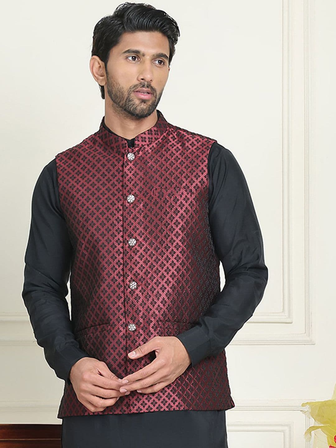 Anouk Woven Design Mandarin Collar Neck Nehru Jacket - view 1