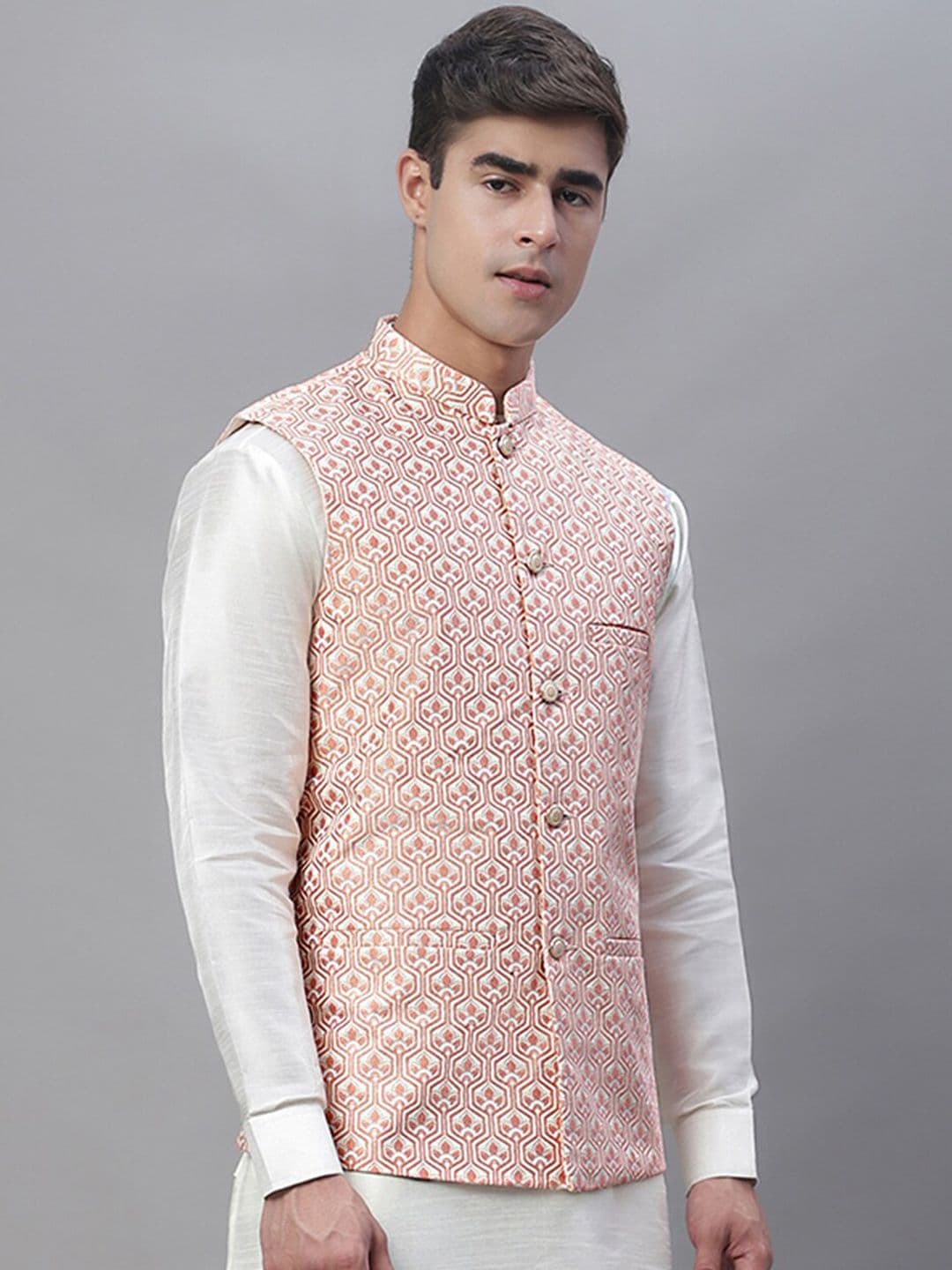 Anouk Men Woven Design Satin Nehru Jackets - view 1