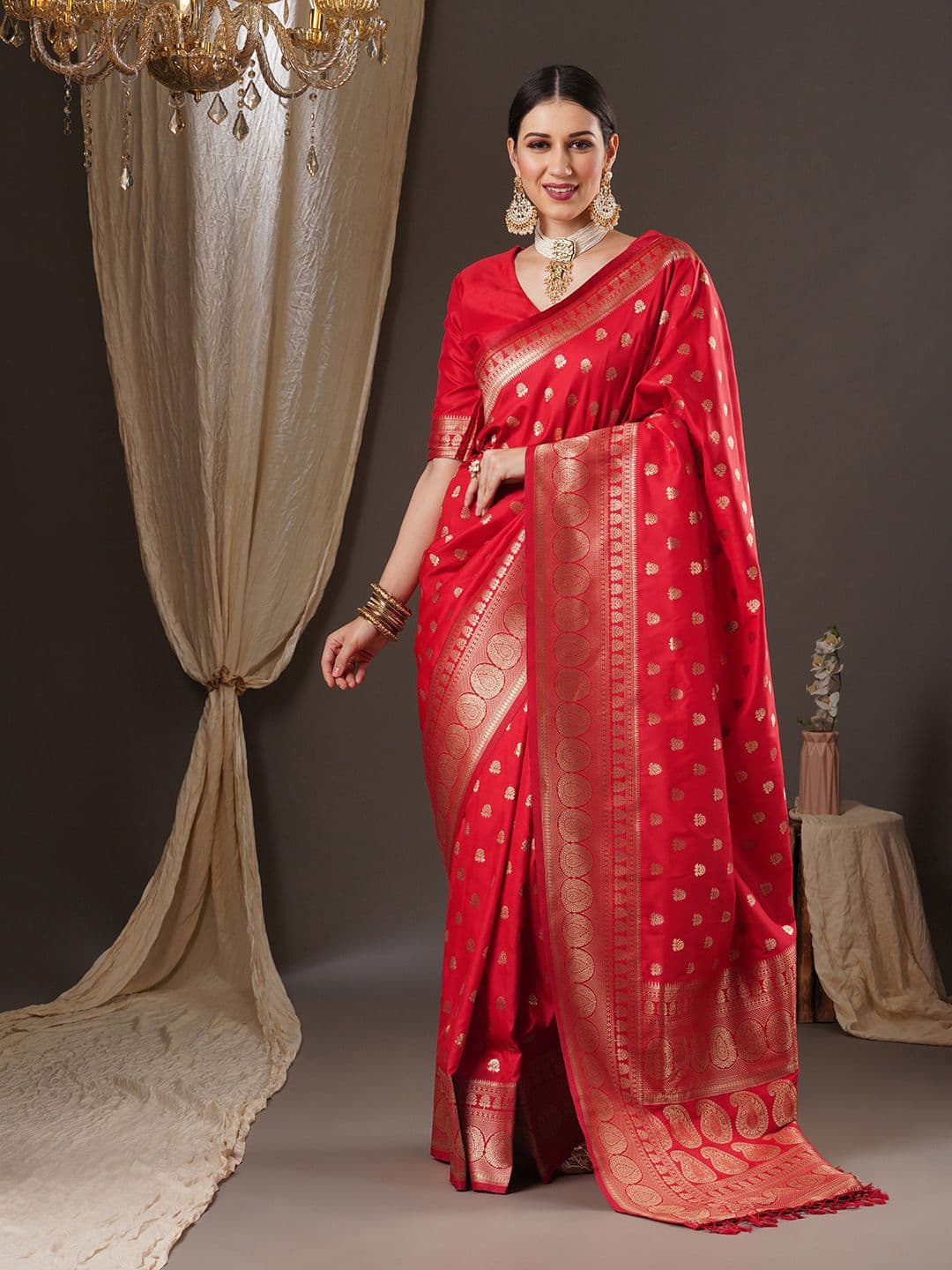 Anouk Floral Zari Banarasi Saree - view 1