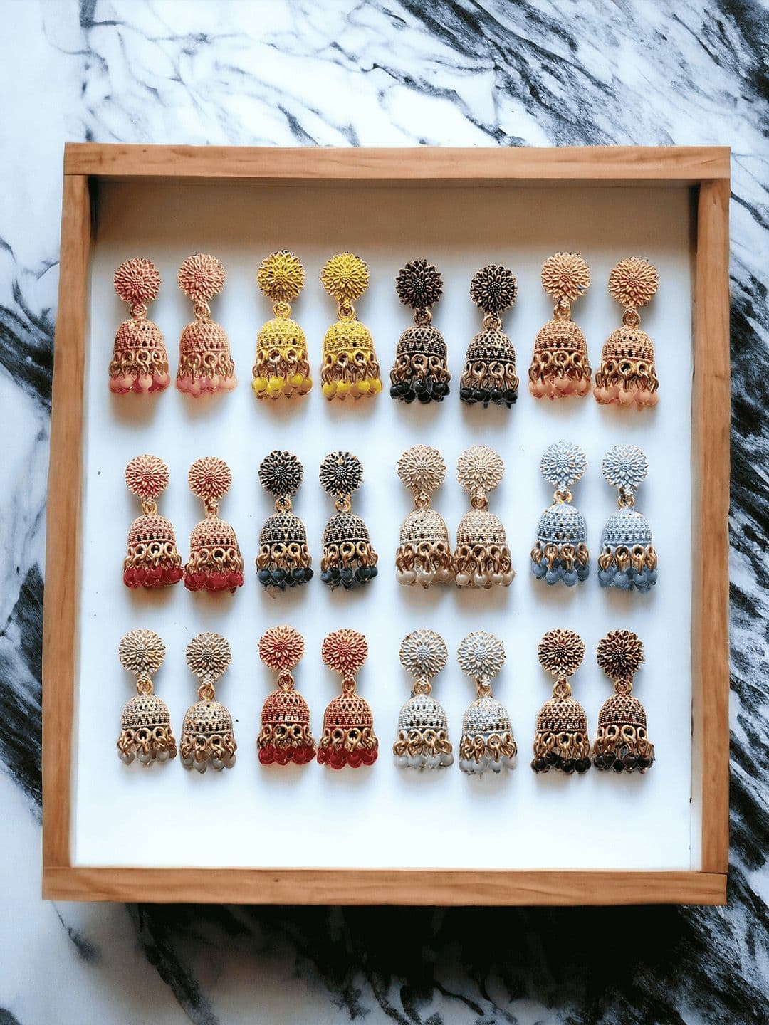 Anouk Set Of 12 Gold Plated Artificial Stones & Beads Contemporary Jhumkas Earrings - view 1