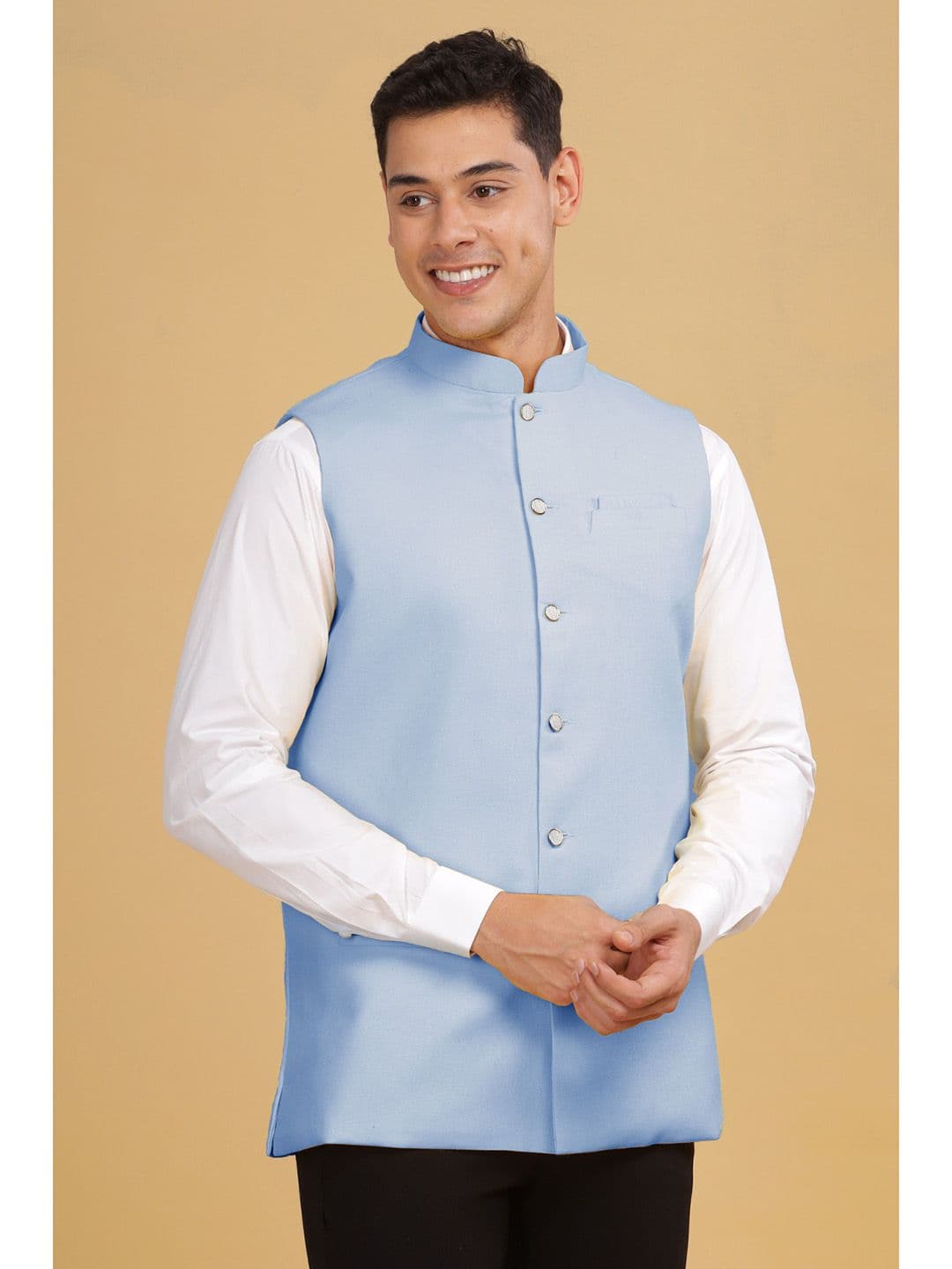 Anouk Men Woven Cotton Nehru Jacket - view 1