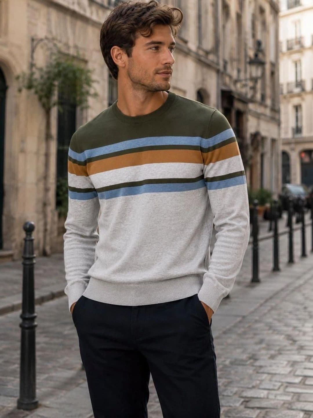 Moda Rapido Men Striped Woollen Pullover - view 1