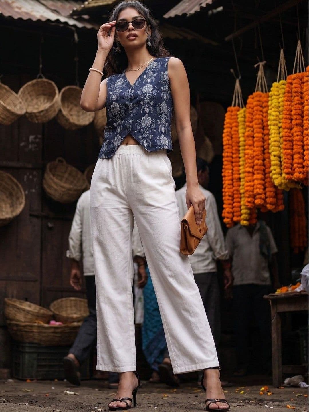 fusion by glitchez Print Ethnic Cotton Crop Top - view 1