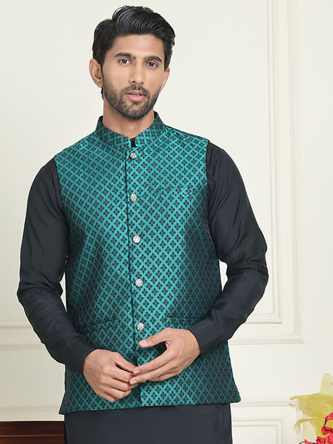 Anouk Woven Design Mandarin Collar Neck Nehru Jacket - view 1