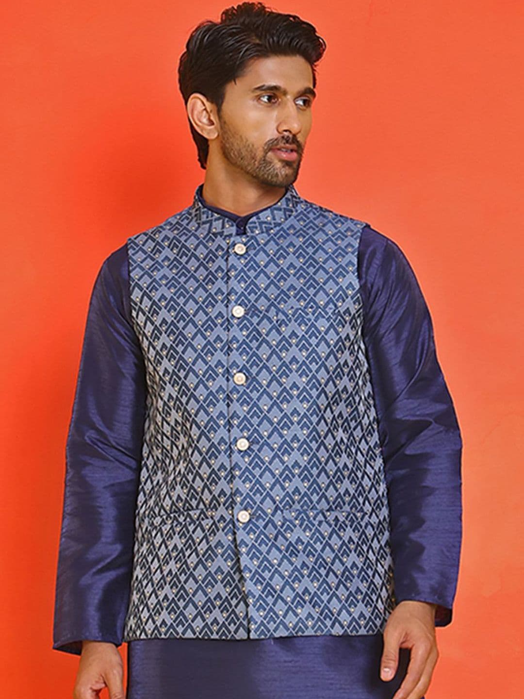 Anouk Printed Kurta With Pyjama & Nehru Jacket - view 1