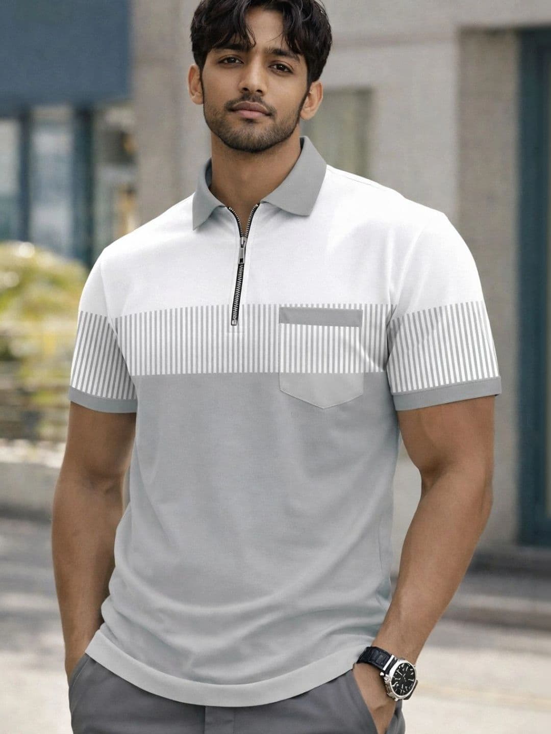FLEXOTIC Men Colourblocked Polo Collar Pockets T-shirt - view 1