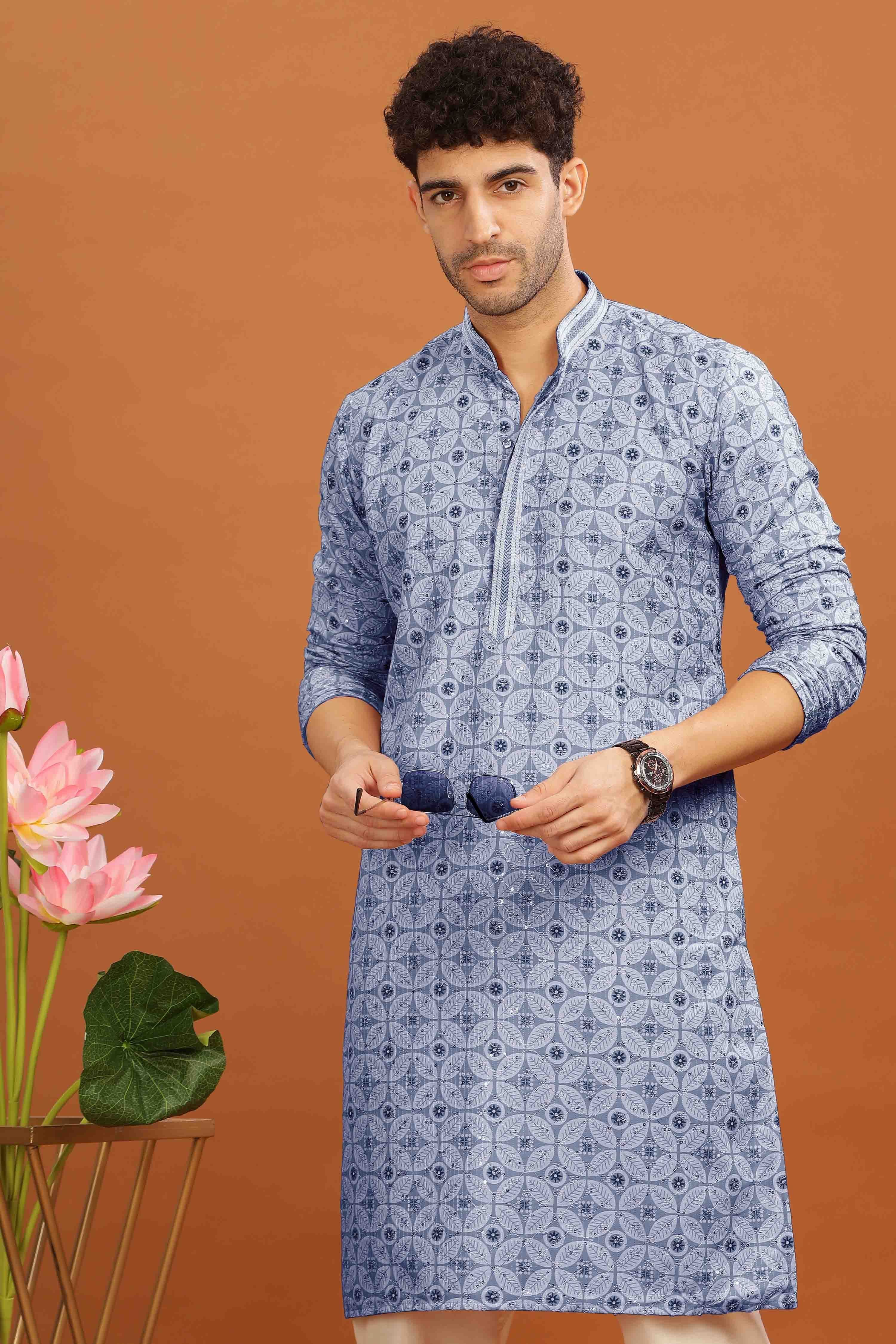 Anouk Men Floral Printed With Sequence Work Kurta - view 1