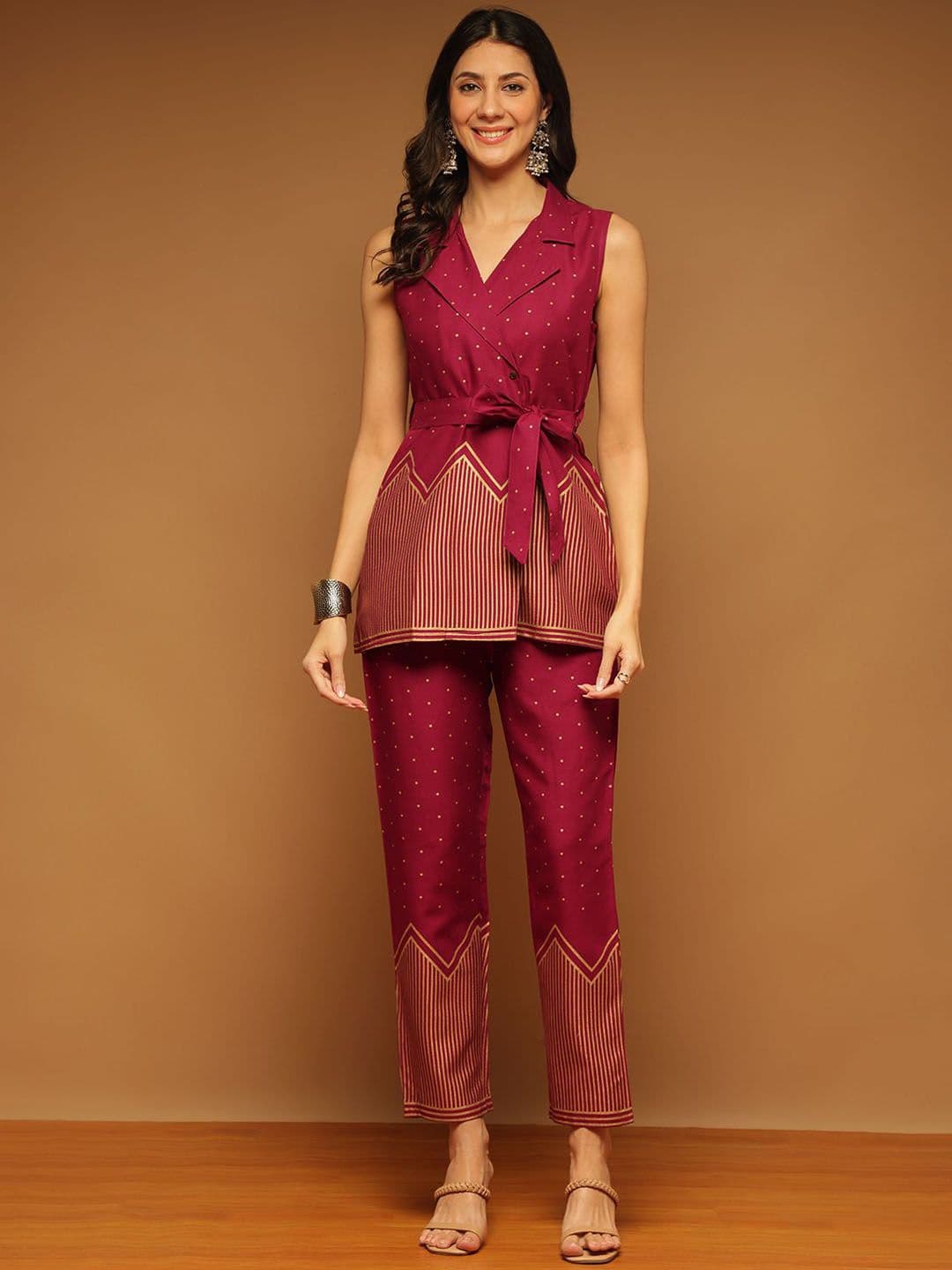 Anouk Printed Top With Trousers Co-Ords With Belt - view 1