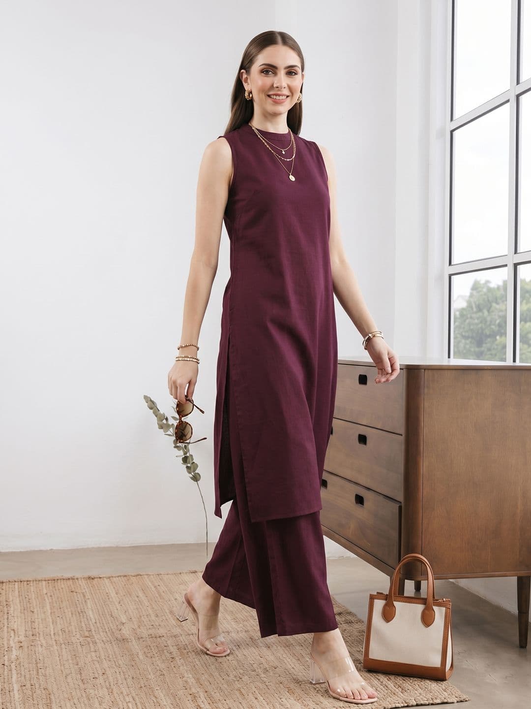 Anouk Women Solid Round Neck Cotton Kurta - view 1
